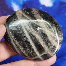 XXL Black Moonstone Palm Stone 69mm (2.7") 91g Polished Healing Crystal Hekate
