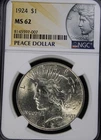 1924 Peace Dollar NGC MS62