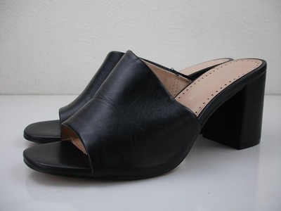Women's 7 M Adrienne Vittadini Albi Mule Black Leather Sandals Slide Pumps Heels