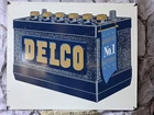 GIANT VINTAGE DELCO AMERICA'S NO. 1 BATTERY PORCELAIN SIGN 24"x20".