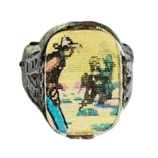 Vtg 1950s 60s Lenticular Motion Gun Fight Plastic Novelty Ring Size 6