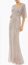 Mac Duggal Sequin Flutter-Sleeve Gown Embellished Rose Gold BNWT Size 4