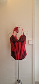 Ann Summers Red Black Lace Corset Bustier Size 12 Boned Lingerie Halterneck