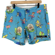 80s Lifes a Beach Shorts Size Large Mens 38 Teal Blue The Jetsons Print Vintage