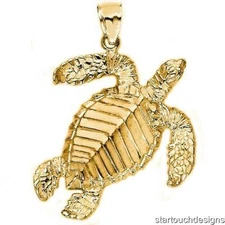 New 14k Gold 3-D Sea Turtle Pendant