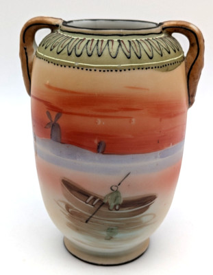Vintage Nippon Porcelain Hand Painted Urn Vase Japan Bisque