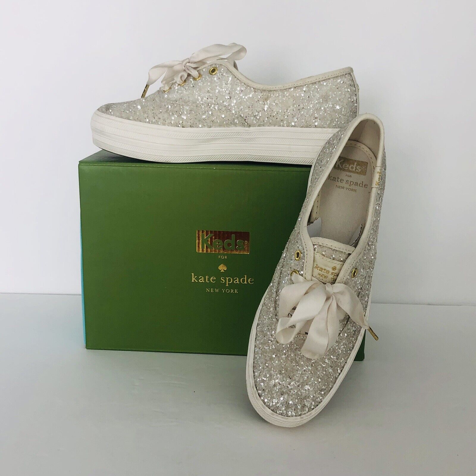 Kate Spade Keds Triple KS Glitter Cream Sneakers 6 M Lace Up Shoes Wedding  Bride | eBay