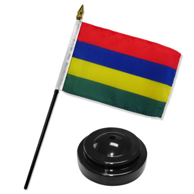 Mauritius 4''x6'' Flag Desk Set Table Stick Black Base