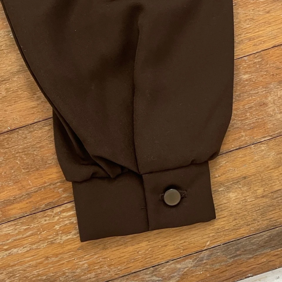 Vintage 1960s Pussy Bow Blouse Size Small 60s Brown Button Down Top Shirt - Image 4 of 4