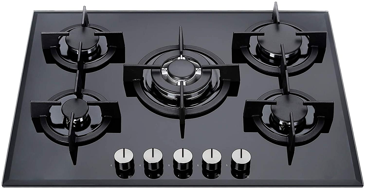 Piano Cottura Staylux 75 cm Vetro Nero e Ghisa Gas Metano Vetroceramica