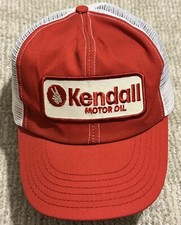 Vintage Kendall Motor Oil Snapback Mesh Trucker Hat Red White Cap Park Avenue