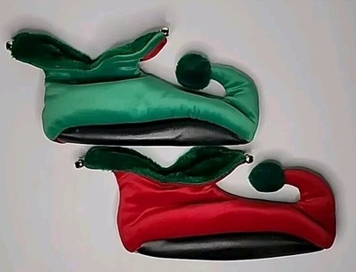 Unisex Christmas Elf Slippers With Jingle Bells Sz Sm Red/Green