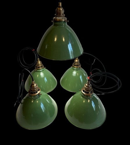 ONE Vintage 9" Porcelain Deep Cone Pendant Industrial Green Lamp Light UL Fitter - Picture 20 of 21