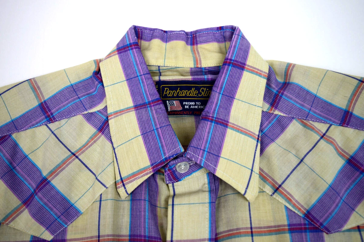 Chemise Western Vintage Panhandle Thin, Homme, Taille 15.5x33, Mauve, Années 90