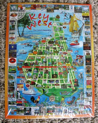Key West puzzle postcard - unopened 24-piece 6'' x 8'' map - with mailing envelope