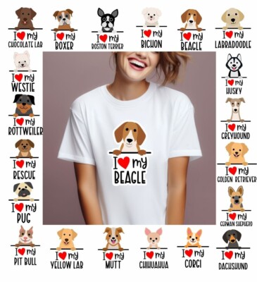 I love my dog T-Shirt Hundeliebhaber LOOSE FIT Multiple Dog Choices Tiere Haustier Mops