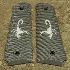 1911 GRIPS - SCORPION - GUN METAL GREY/WHITE - .45, AMBI, FULL SIZE, CUSTOM