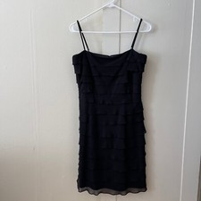 Tadashi PETITE Black Silk Ruffled Tiered Layered Sleeveless Dress SZ10P Witchy