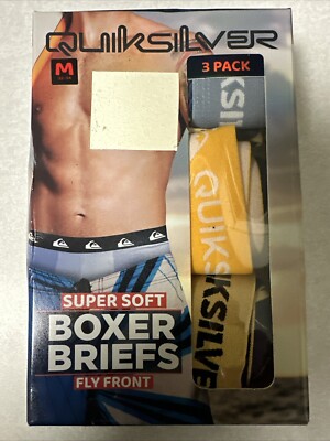 QUIKSILVER  MEN'S MEDIUM (32-34) 3 PACK SUPER SOFT BOXER BRIEFS FLY FRONT NWT