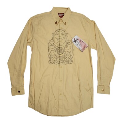 Hypnotic Genes Haze Buddha Button Down Shirt and Pins Men's Size XL Yellow