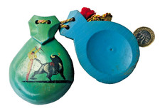 Castanets Music Instrument Wood Painted Vintage ra