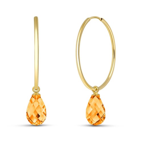 14K. SOLID GOLD HOOP EARRINGS WITH NATURAL CITRINES - Picture 3 of 9