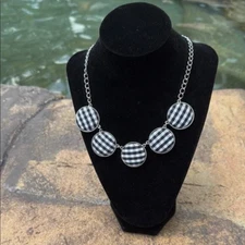Talbots NWT Black and White Checkered Necklace Gingham Pattern