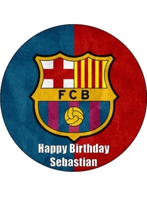 Soccer Birthday Cake Decorations - Barcelona FC Icing Edible Cake Toppers - Image 1 of 2