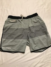 Vuori Peloton Banks Shorts Mens XL Teal Green Striped 7” Inseam 4 Way Stretch