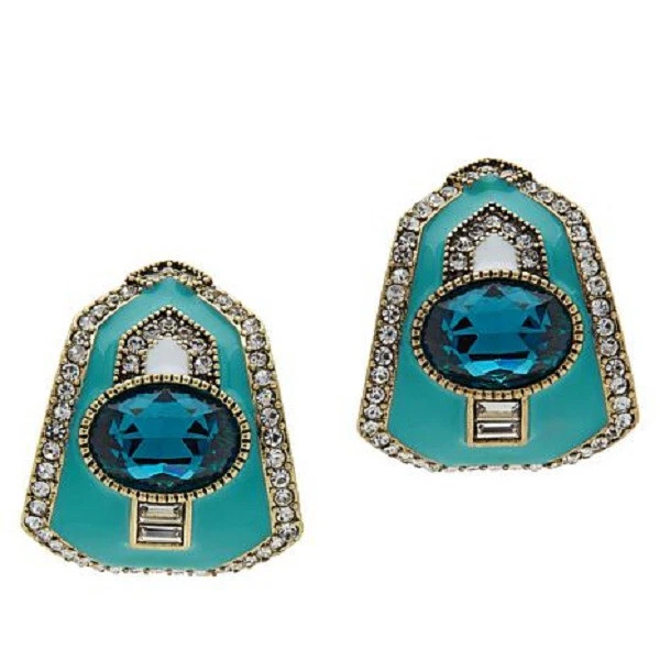 Brincos de meio argola HSN Heidi Daus "bem conectados" cristal e esmalte turquesa - Imagem 4 de 4