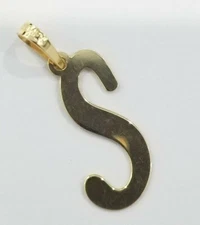 Clearance Yellow Gold Initial Alphabet Letter S Pendant Charm Cursive Ladies Kid