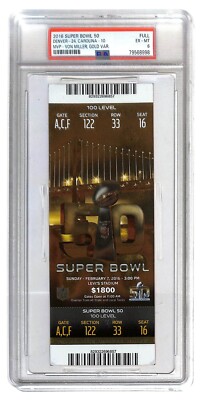 2016 Super Bowl 50 Full Ticket PSA 6 Gold Var Broncos Panthers Manning Last Game