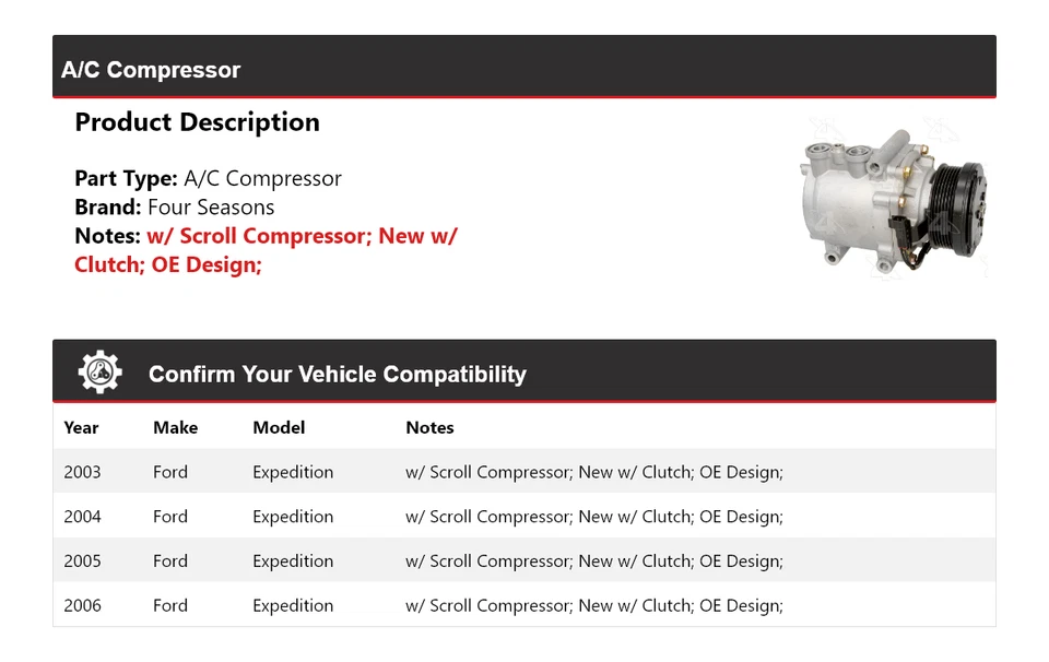 Compresor de aire acondicionado Ford Expedition 2003-2006 4 estaciones 2004 2005 Foto 2 de 4