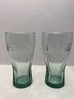 VTG COCA-COLA Classic Green Glass Tumbler 6"  16.75 Oz “Genuine” (Set Of 2) EUC