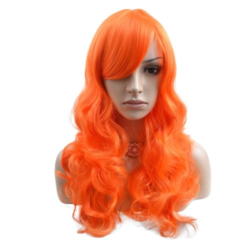 Orange Wig Long Wavy Wig Orange Wig with Bangs for Women Orange Wig Long Curl...