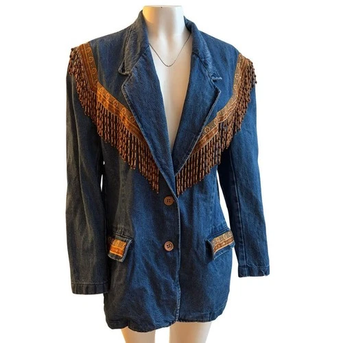 American vintage denim blazer with - product listing photo