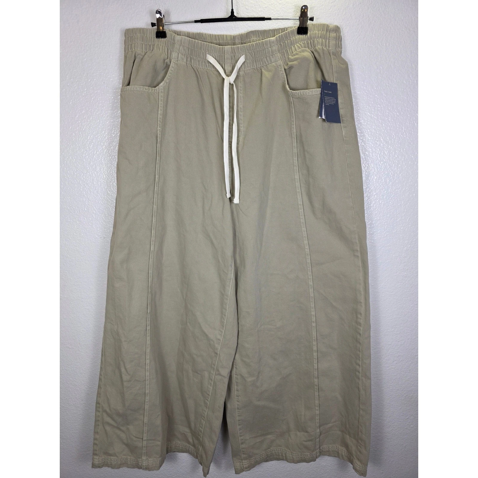 Universal Thread Khaki Green Wide Leg Crop Pants Sz XXL Drawstring Cotton Twill