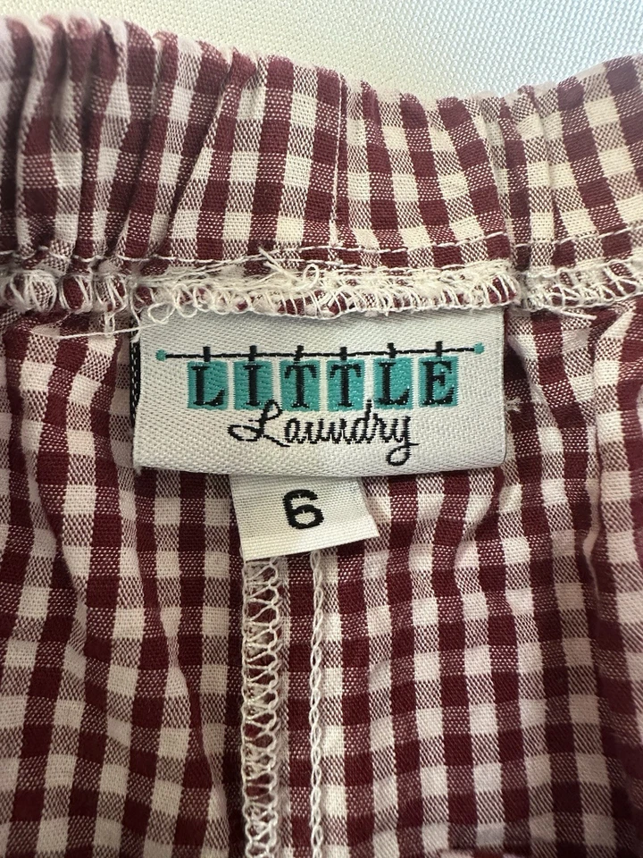 Pantalones Cortos Cintura Elástica Algodón Guinga Rojo y Blanco Little Laundry Picnic Core 6Y Foto 3 de 4