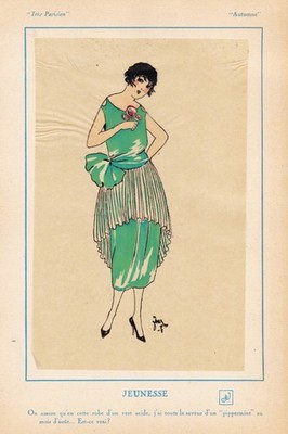 Art Deco fashion Mode Jeunesse  Automne Lithographie Tres Parisien 1920