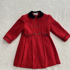ROTHSCHILD Vintage Kids Wool Coat. Red With Navy Trim. Size 6X. Pre-owned.