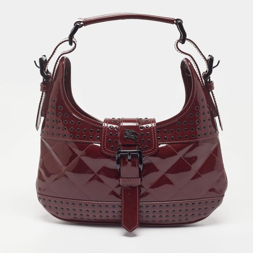Burberry Studded Brooke Red Quilted Patent Leather Hobo