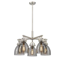 Innovations Newton Bell 5 Lt 7" Stem Chandelier, SN/PS - 410-5CR-SN-G412-7SM