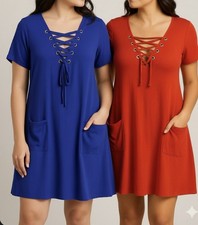 2 Dresses Women’s   Tunic + Pocket Size L Royal Blue & Coral Casual She + Sky