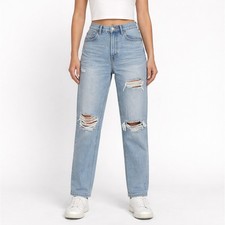 American Eagle Mom Straight Jeans Light Wash Distressed SIZE 4