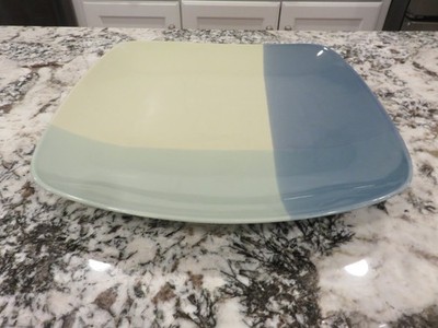 222 Fifth COLOR BLOCKS Blue/Green 13 3/8'' Square Serving Platter RARE VHTF LOOK