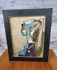 Vintage c. 1960's Pablo Picasso Portait of Sylvette Framed Print on Canvas MCM