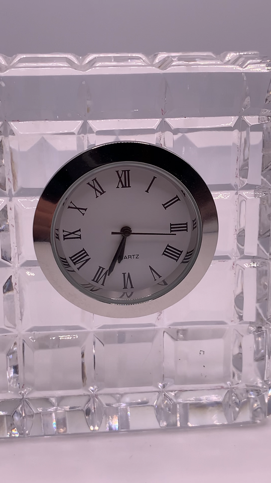 WATERFORD Clock Small Desk Shelf Vintage Crystal Block Square 3