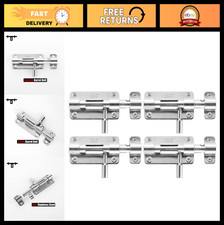 Heavy-Duty Stainless Steel Door Slide Latch Lock - 4 Pack, Padlock Compatible, 1
