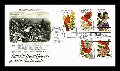US COVER STATE BIRDS AND FLOWERS OF BORDER STATES FDC SETENANT ARTCRAFT