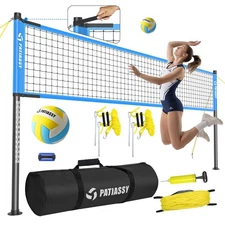 32FT Professional Volleyball Net Set Heavy Duty Portable Adjustable Poles Pump